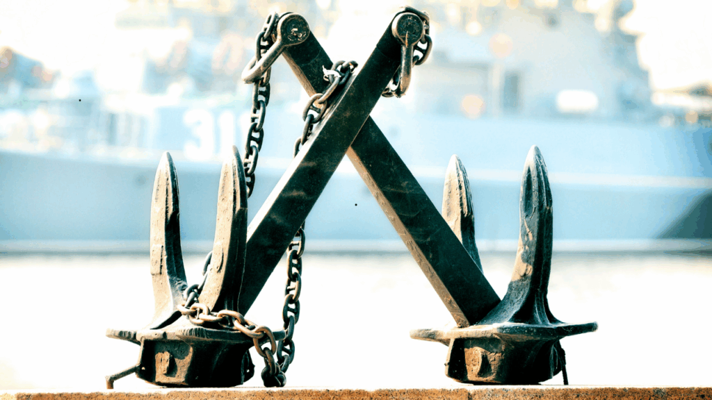 Dwie kotwice jako symbol podwójnego zabezpieczenia (NFZ + prywatna polisa)